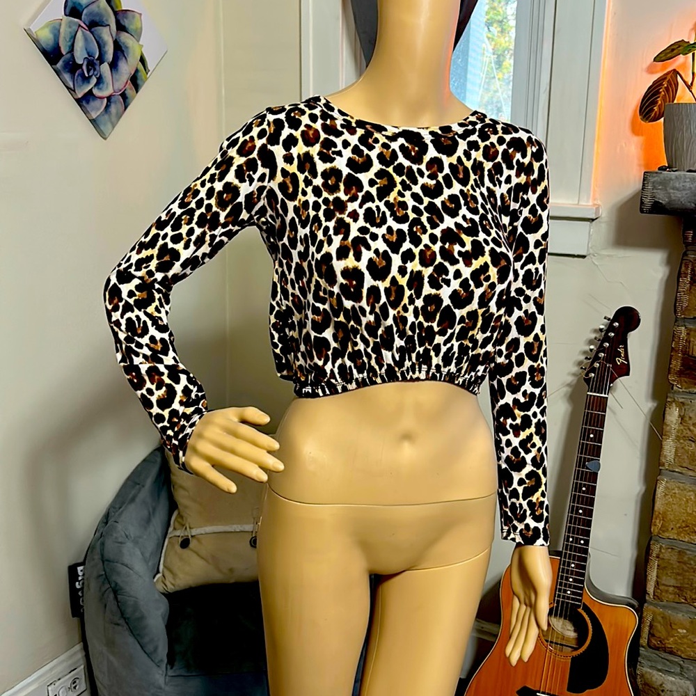 Olivia Rae Long Sleeve Leopard Crop Top